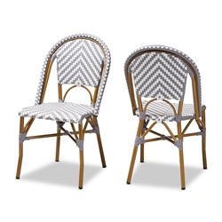 Baxton Studio Celie Classic French Indoor and Outdoor Grey and White Bamboo Style Stackable Bistro Dining Chair Set of 2